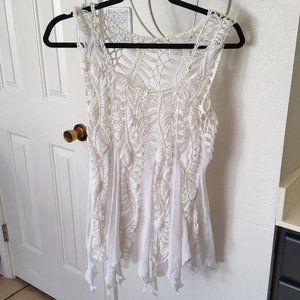 White crochet, gauze tank